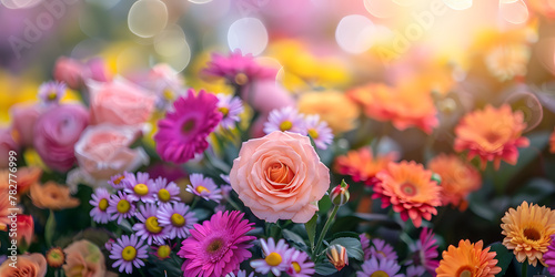 background of garden flowers with copy space. natural background