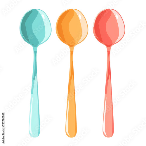 Three Colorful Spoons  isolated on a transparent background, clipart, graphic resource