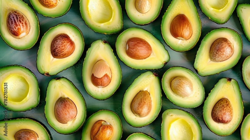 A halved avocado with nuts on a background. Wallpaper. Flat lay. A halved avocado with nuts on a background. Wallpaper. Flat lay.