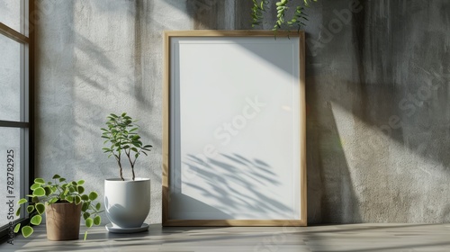Mockup poster frame close up in interior background, 3d render. Living wall