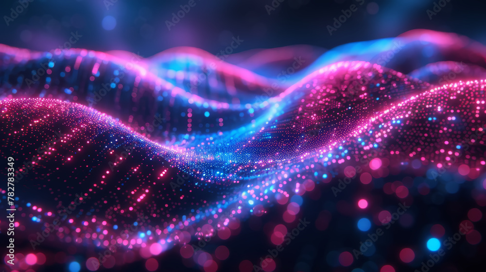 Flowing abstract neon particle waves, conveying a sense of digital art and energy, ai generated - obrazy, fototapety, plakaty 