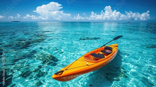 Vibrant Kayak Gliding Through Turquoise Waters of a Tropical Paradise