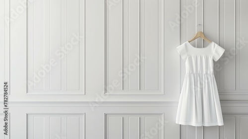white dress mockup, lovely children's dress mockup, white wall background