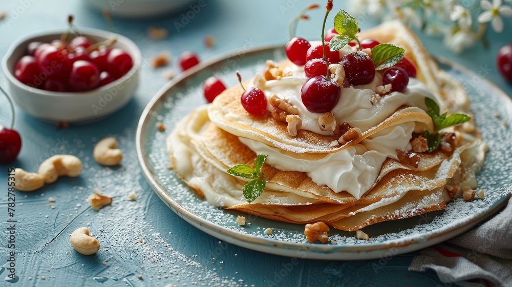 Beautifully plated crepes with fresh fruits and fluffy cream, showcasing the allure of sweet gourmet creations