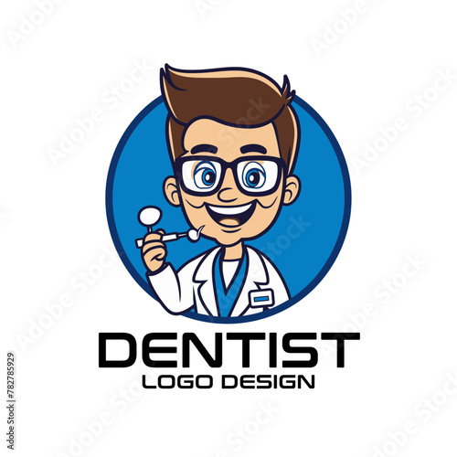Dentist Cartoon Vector Logo Design