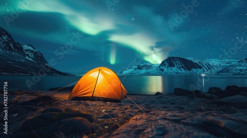 Glowing Celestial Spectacle Illuminates Serene Wilderness Campsite Under Northern Lights