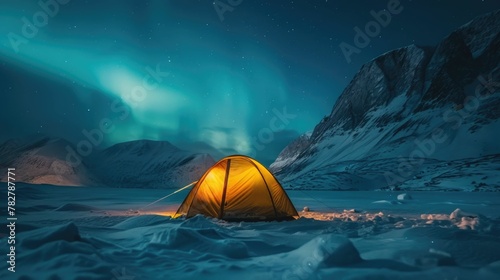 Camping Under the Captivating Aurora Borealis A Glowing Spectacle in the Remote Wilderness