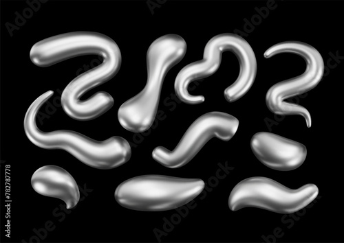 3d liquid chromatic shapes. Set of distorted forms, fluid blobs with glossy gradient effect. Vector design elements collection. Futuristic illustration. Inflated graphics render.