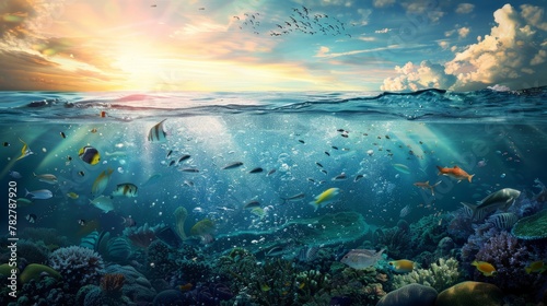 the concept of World Ocean Day. Beautiful nature landscape. World Water Day. 
