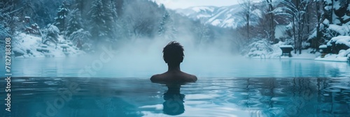 Tranquil Escape to Steaming Hot Springs Amidst a Snow Covered Winter Landscape