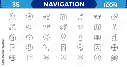 Navigation icon,Location icon set. Containing map, map pin, gps, destination, directions, distance, place, navigation and address icons. Solid icons vector collection.