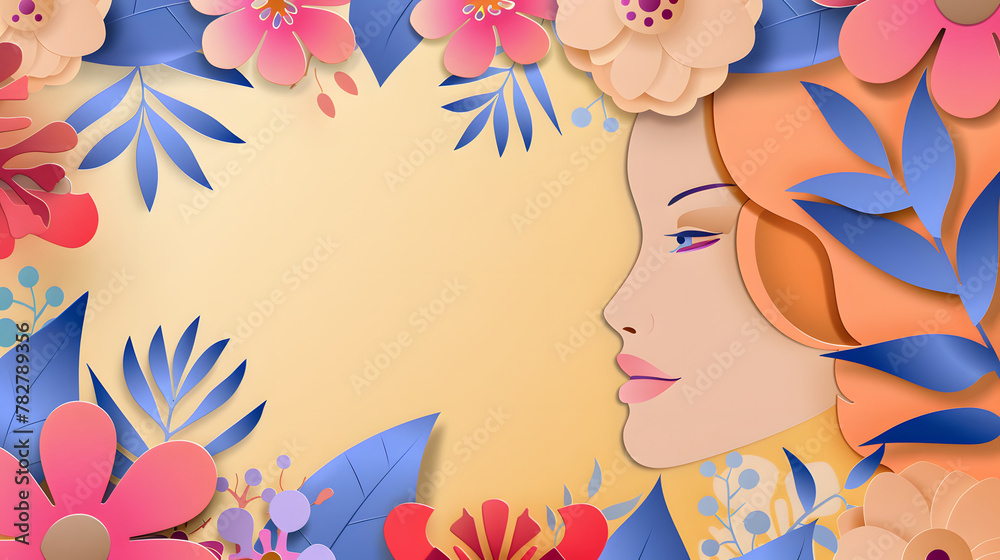 Illustration of face and flowers style paper cut with copy space for international women's day Illustration of face and flowers style paper cut with copy space for international women's day