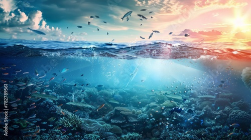 the concept of World Ocean Day. Beautiful nature landscape. World Water Day. 