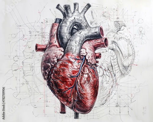 Anatomical study of the human heart highlighting its intricate details. photo