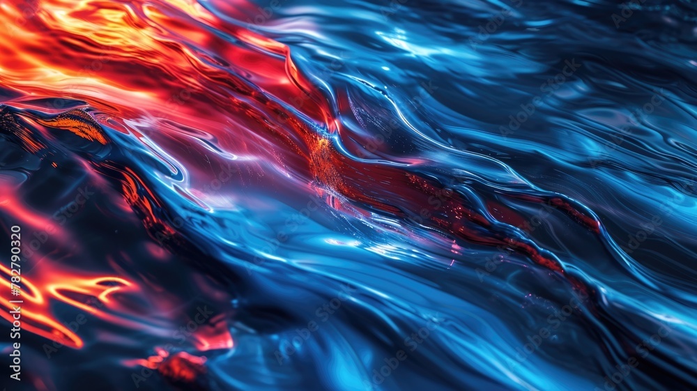 The abstract picture of the colourful liquid that has been mixing with blue and red colour and form the beautiful colour wave that cannot be found anywhere in the nature but made by a human. AIGX01.
