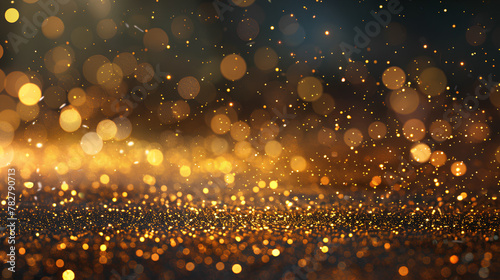 Golden Bokeh Effect, Warm Glowing Particles, Festive Shimmer Background with Copy Space