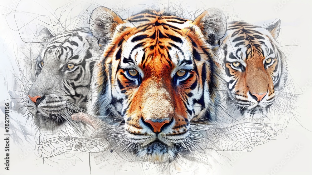 Wildlife Wonders: Illustrate a series of intricate portraits featuring endangered species from different ecosystems, such as tigers, pandas, and sea turtles Wildlife Wonders: Illustrate a series of intricate portraits featuring endangered species from different ecosystems, such as tigers, pandas, and sea turtles