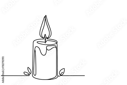 Continuous one black line drawing of candle light outline doodle vector illustration isolated on white background.