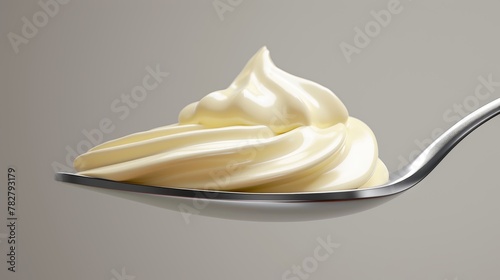 Perfectly detailed spoon of mayonnaise, showcasing its smoothness and sheen