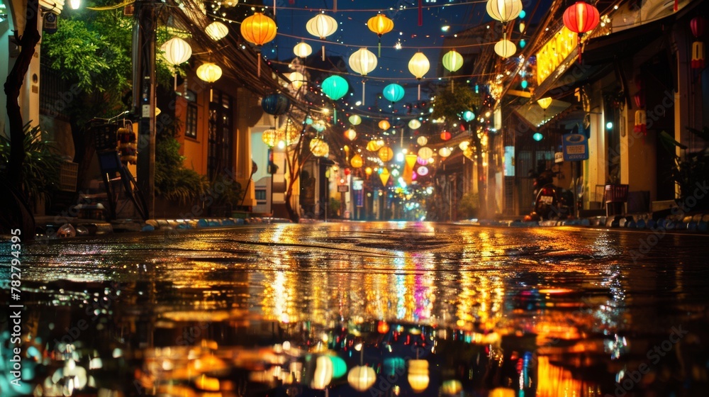 Streets come alive at night with lanterns and lights