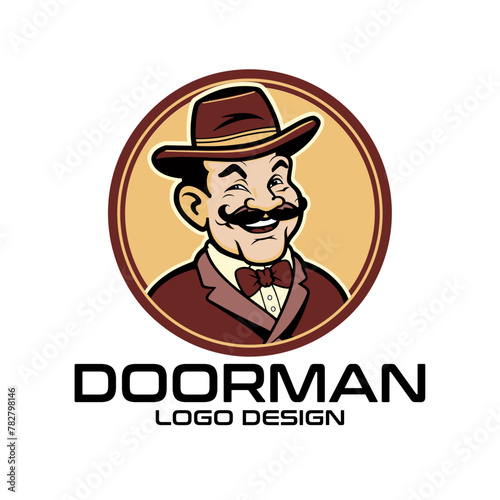 Doorman Cartoon Vector Logo Design