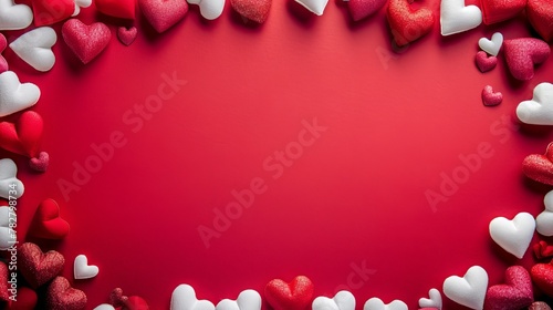 Vibrant red background covered in hearts