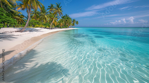 A beautiful beach with palm trees and a clear blue ocean © Dmitriy