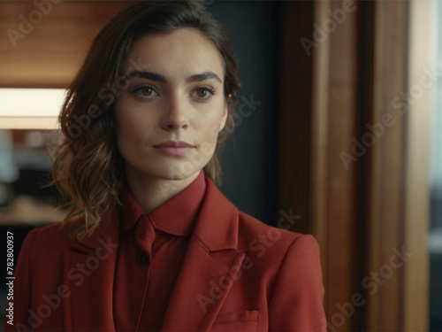 Confident Business woman in Red Suit 