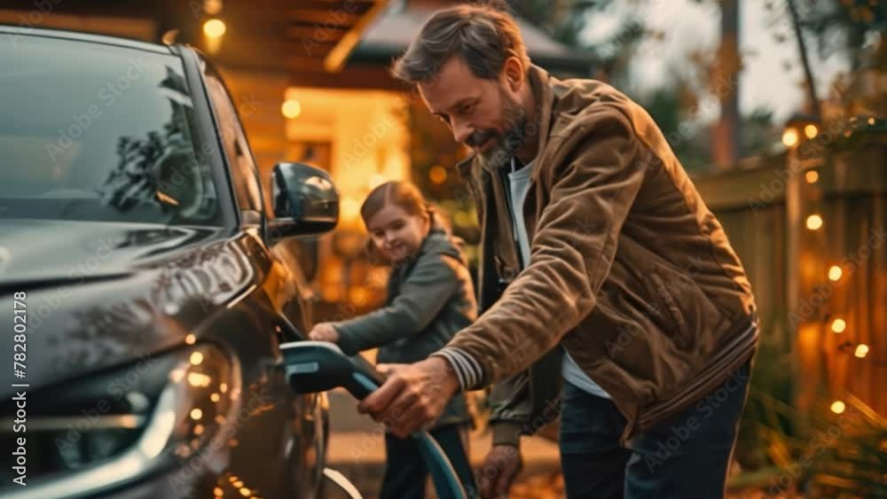 People using EV electric cars Electric vehicle charging and home charging stations Green and clean energy from electric vehicles Sustainable energy technology from renewable sources at home People using EV electric cars Electric vehicle charging and home charging stations Green and clean energy from electric vehicles Sustainable energy technology from renewable sources at home