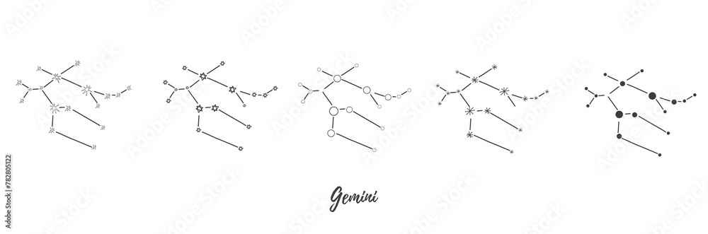 Set of vector doodle Gemini astrology sign. Isolated on a white background. Simple line icon of Gemini with different details. Set of vector doodle Gemini astrology sign. Isolated on a white background. Simple line icon of Gemini with different details.
