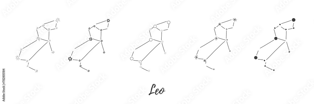 Set of vector doodle Leo astrology sign. Isolated on a white background. Simple line icon of Leo with different details. Set of vector doodle Leo astrology sign. Isolated on a white background. Simple line icon of Leo with different details.