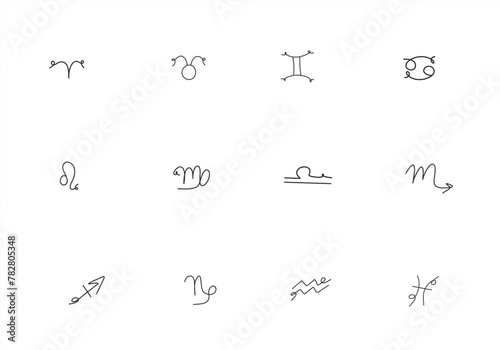 Vector doodle astrology signs. Isolated on a white background. Simple line icons