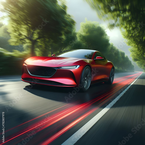 The Countryside Conqueror: A Red Sports Car’s High-Speed Journey