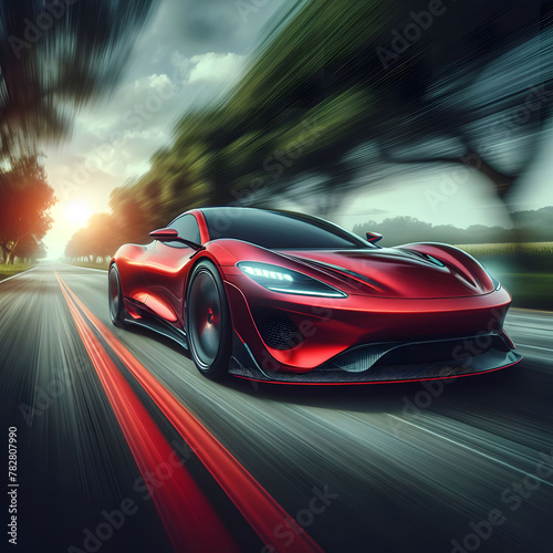 The Roar of the Road: A Red Sports Car’s High-Speed Adventure in the Countryside © 7day