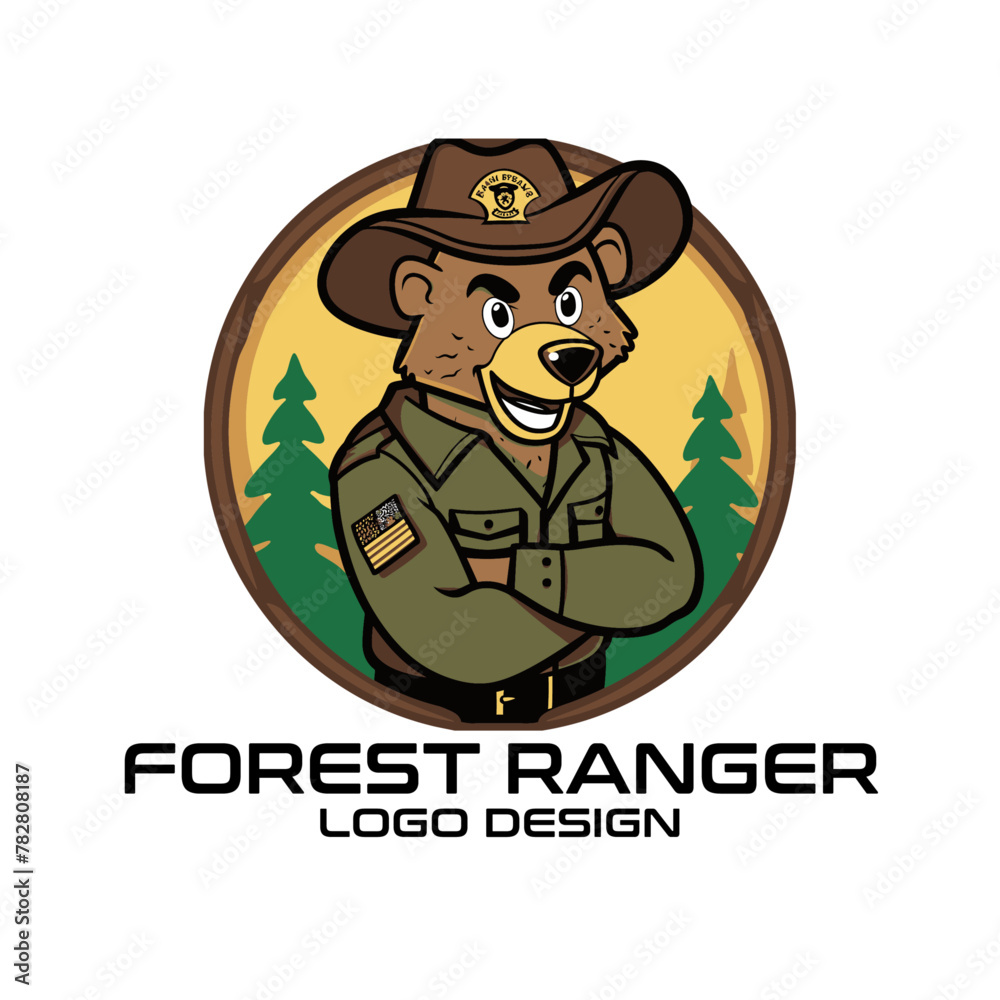 Forest Ranger Cartoon Vector Logo Design