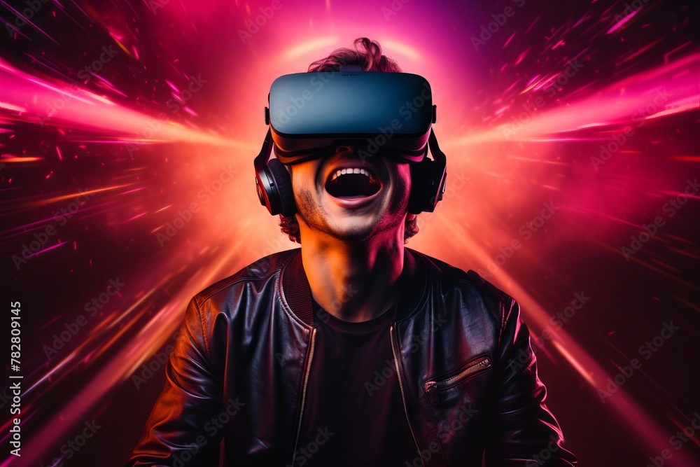 Gamer enjoying virtual reality gaming Gamer enjoying virtual reality gaming