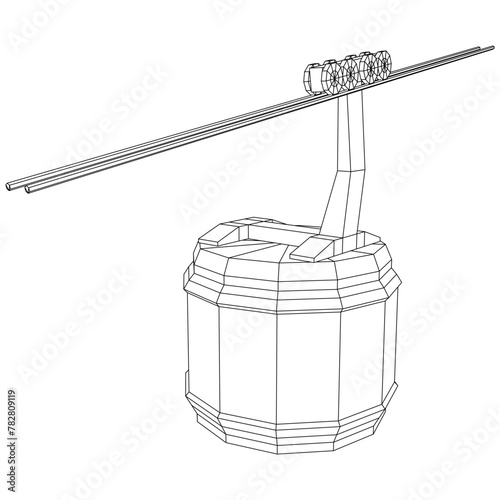 Cable car cabin gondola. Funicular simple cableway concept. Wireframe low poly mesh vector illustration