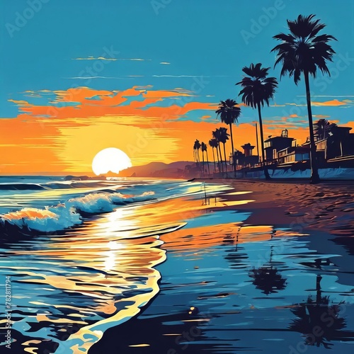 a beach sun palm trees, Isolated on transparent