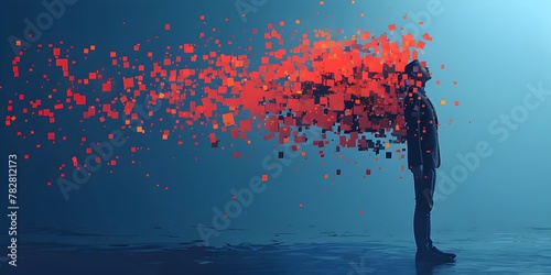 Digital Disinformation Chaos Creator Spreading Code and Data Particles in Surreal Atmosphere