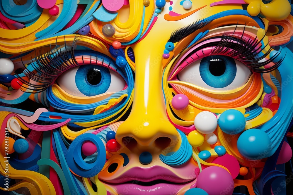 Close up of a face with many different colors