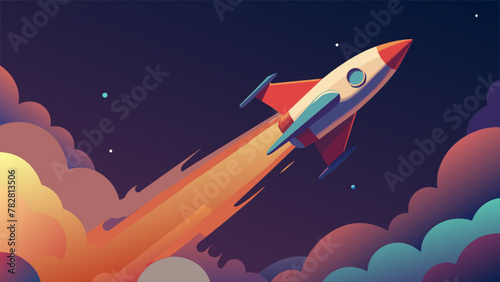A rocket ship soaring through a shimmering nebula carrying its passengers closer and closer to the edge of the universe.
