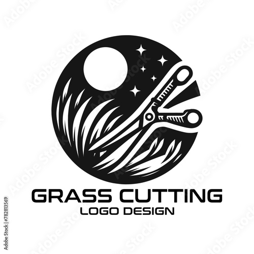 Grass Cutting Vector Logo Design photo