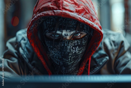 cyber crime - crazy hacker with hood and mask