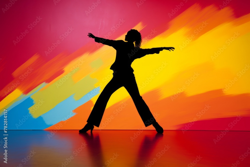 Offbeat silhouettes: A shadowy figure dancing against a colorful backdrop