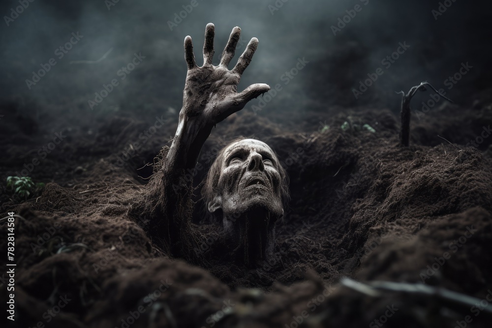 Obraz premium Spooky hand emerging from a grave.