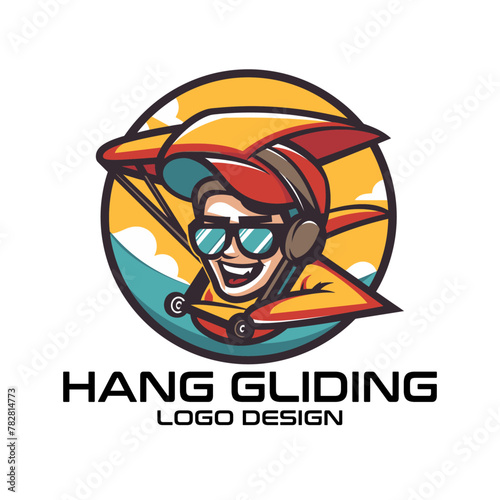 Hang Gliding Cartoon Vector Logo Design