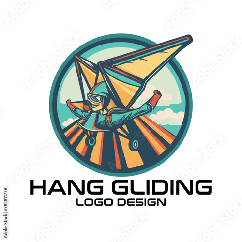 Hang Gliding Cartoon Vector Logo Design