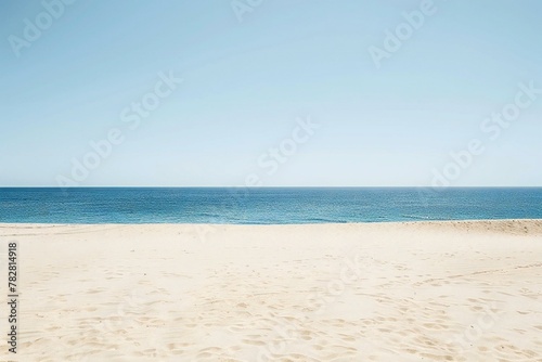 White sand beach and blue sky background with copy space for your text