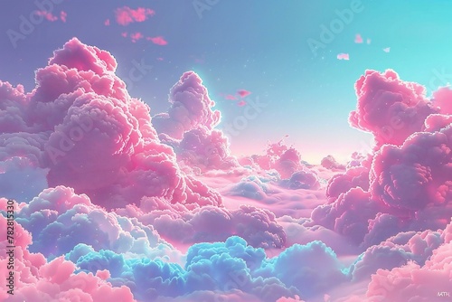 Fantasy cloudscape with pink and blue sky