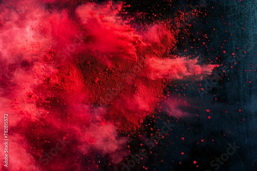 Freeze motion of red and black powder explosion isolated on black background